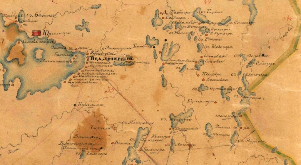 Карта Олонецкого уезда 1837 года с указанием раскольничьих деревень